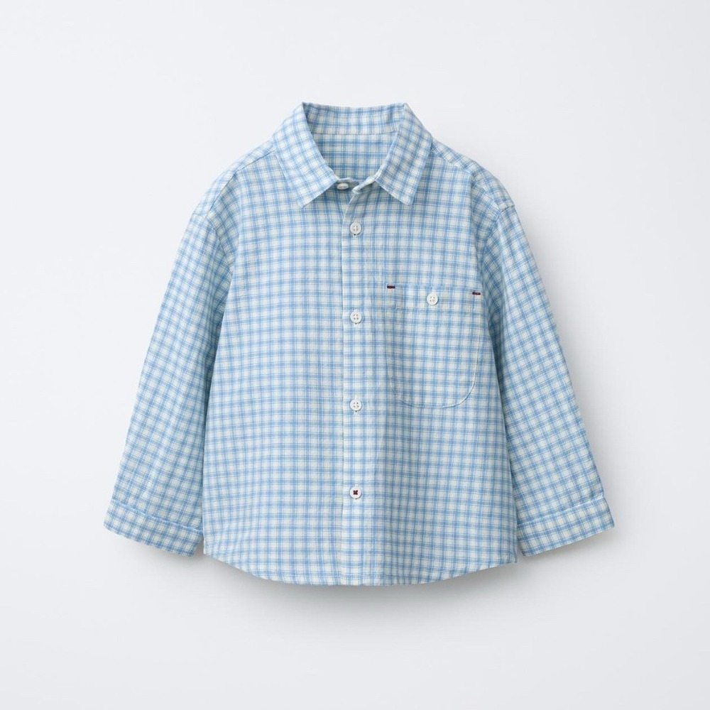 NWT Zara Kid Plaid Pocket Button Down Shirt Blue 5 Years 100% Cotton